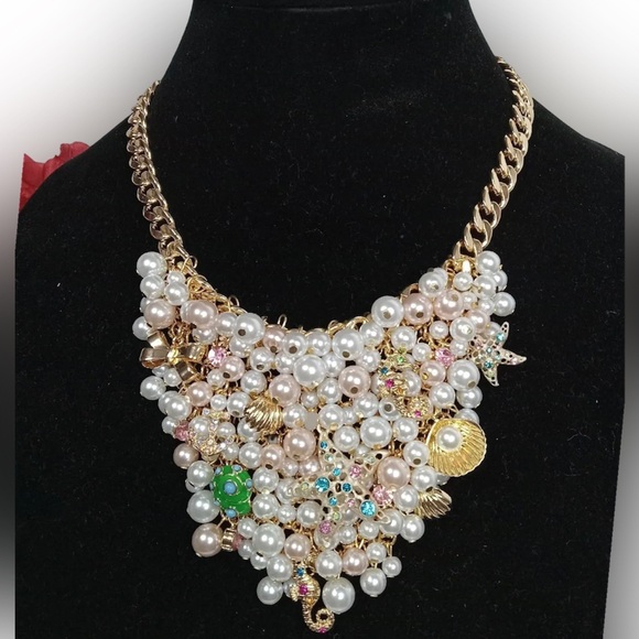 Betsey Johnson Pearl Starfish Shell Bib Necklace MSRP $148 Cruise Control NWT - Picture 1 of 5